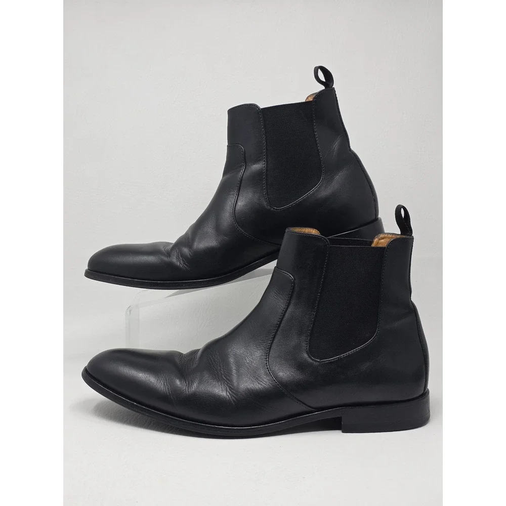 Hugo Boss Mens Black Leather Chelsea Boots 50388428 Size 9.5 Almond Toe Dress